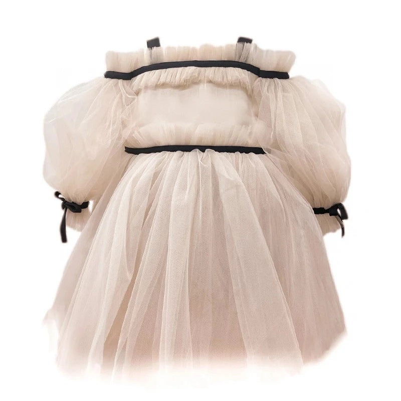 Elegant Ball Gown Kids Tulle Puff Sleeve Dress - TryKid