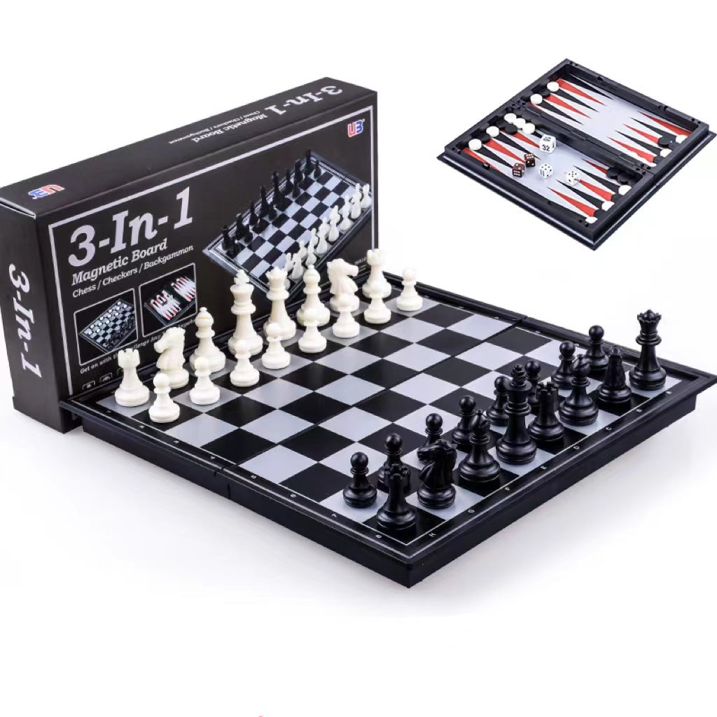 Three In One Magnetic Chess Checkers Backgammon - TryKid