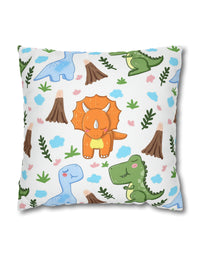 TryKid's Dino Haven Spun Polyester Square Pillow Case - Cozy and Stylish, Featuring the Same Vibrant Dinosaur and Tree Design for a Fun Kids' Bedroom
