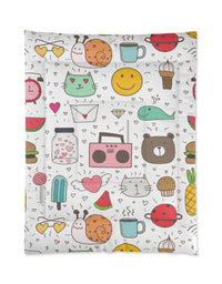 Kids' Wonderland Comforter - A Cool and Trending Pattern with Hearts, Toys, Emojis, Bears, and More - Perfect for a Playful and Vibrant Bedroom Atmosphere
