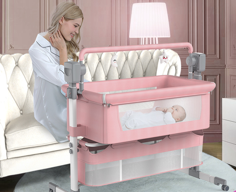 Portable Baby Bed Electric Bassinet Splicing Bed Foldable Newborn Baby Bedside Bed Baby Bed - TryKid