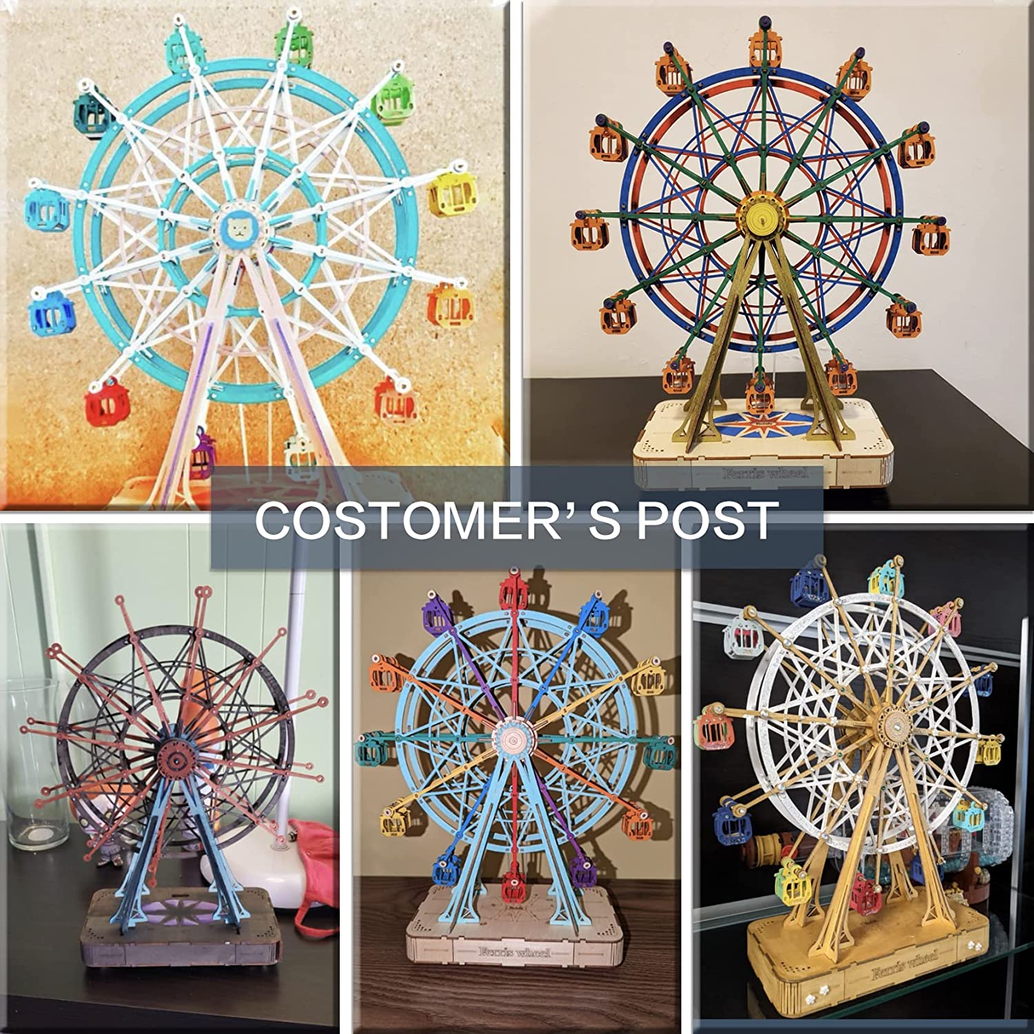Robotime DIY Wooden Rotatable Ferris Wheel Model With Playing Music Toys For Children Birthday TGN01 - TryKid