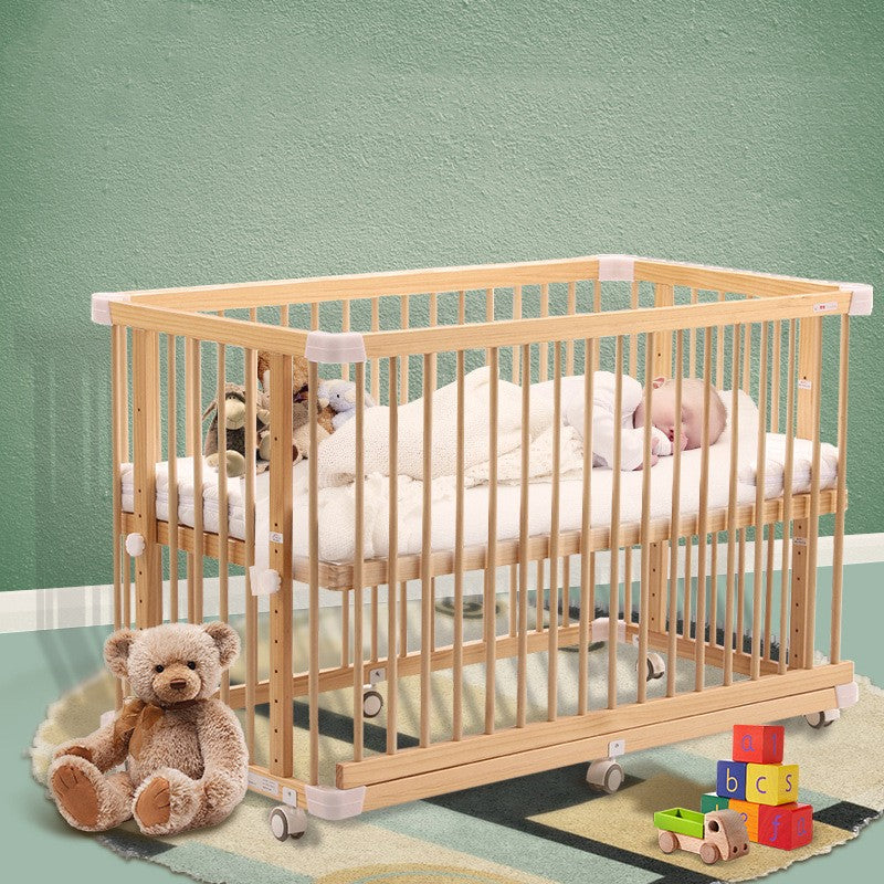 Japanese Style Solid Wood Newborn Crib Splicing Bed Pine With Guardrail - TryKid