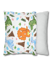 TryKid's Dino Haven Spun Polyester Square Pillow Case - Cozy and Stylish, Featuring the Same Vibrant Dinosaur and Tree Design for a Fun Kids' Bedroom
