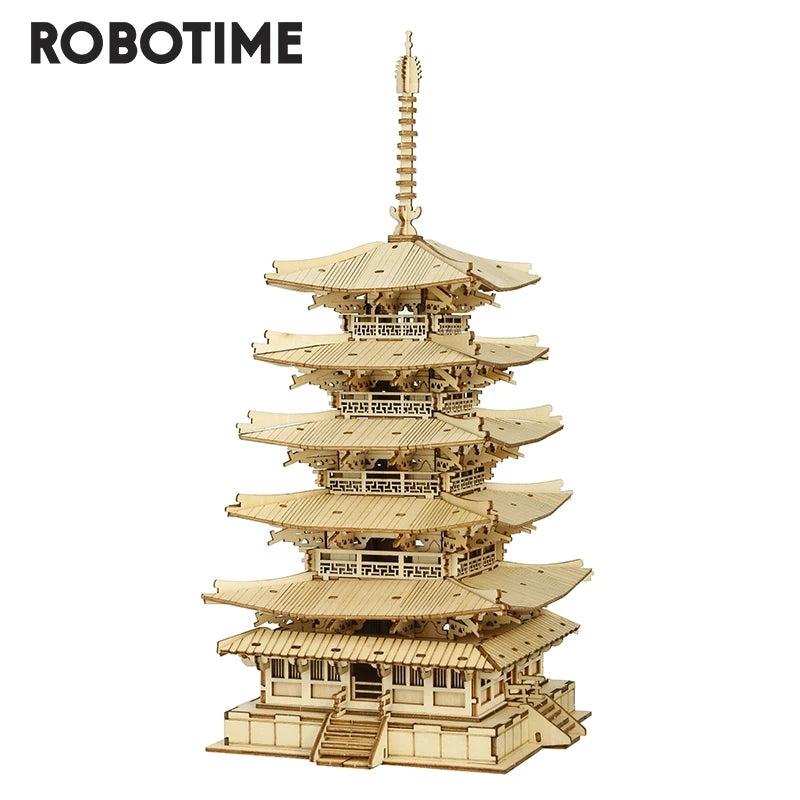 Robotime Five-storied Pagoda 3D Wooden Puzzle Toys For Children Kids Birthday Christmas Gift Home Decoration TGN02 Dropshipping - TryKid