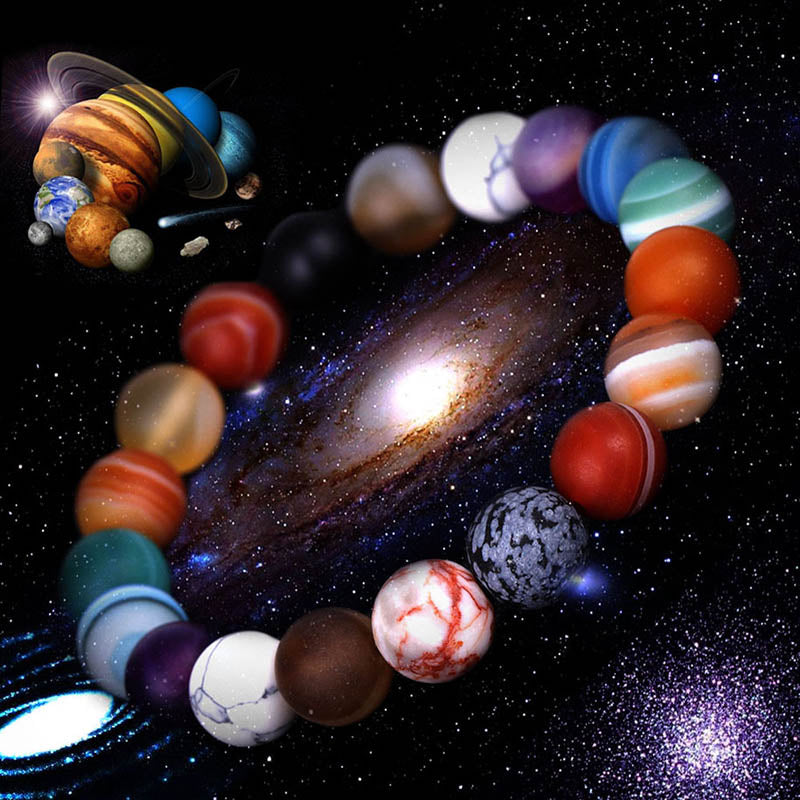 Solar System Eight Stone Planet Bracelet Planets Natural Stone Mala Bead Strand Bracelet For Men Women Handmade Universe Solar Chakra Bracelet Jewelry