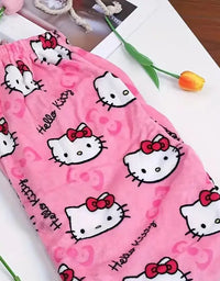 Sanrio Hello Kitty Y2k Kawaii Anime Flannel Pajamas Women'S Warm Woolen Cartoon Casual Home Pants Autumn Winter Fashion Trousers
