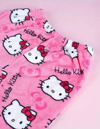 Sanrio Hello Kitty Y2k Kawaii Anime Flannel Pajamas Women'S Warm Woolen Cartoon Casual Home Pants Autumn Winter Fashion Trousers
