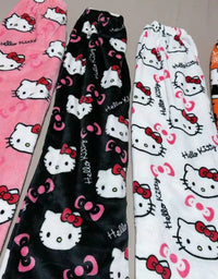 Sanrio Hello Kitty Y2k Kawaii Anime Flannel Pajamas Women'S Warm Woolen Cartoon Casual Home Pants Autumn Winter Fashion Trousers
