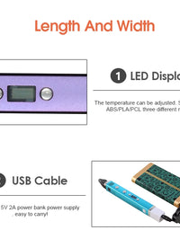 1.75mm ABS/PLA DIY 3D Pen LED Screen,USB Charging 3D Printing Pen+100M Filament Creative Toy Gift For Kids Design
