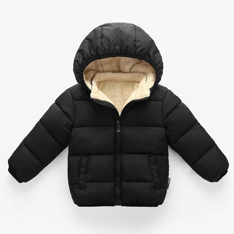 Baby Children Coats Winter Thick Jackets For Boys Warm Plush Thicken Outerwear For Girls Fur Hooded Jacket Kids Clothes Snowsuit