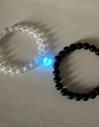 Fashion Jewelry 2pcs Handmade Crown Beaded Charms Bracelet Luminou Heart Glow In The Dark Couple Bracelet For Lover Men Women Fluorescent Gift
