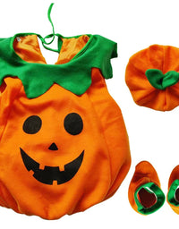 Kids Halloween Pumpkin Cosplay Costume for Toddler Boys Girls Stage Role Play Costumes Fancy Dress Tops+Hat Party Clothing Set
