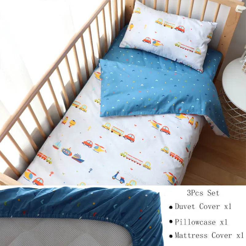 3 Pcs Baby Crib Bedding Set Cotton Bed Linens Boy Girl Cot kit Include Pillowcase Sheet Duvet Cover Children Room Decoration