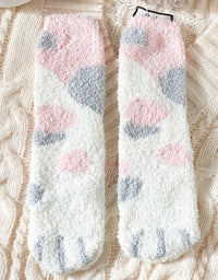 Autumn Winter Coral Velvet Socks Cute Cat Claw Socks For Women Children Girls Middle Tube Thickened Sleep Socks Home Floor Socks
