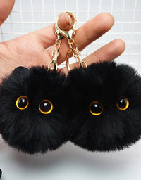 Black Plush Cat Keychain for Women Soft Faux Fur Ball Kitten Keyring Bag Pendant Car Key Chain Girl Kids Couple Gift
