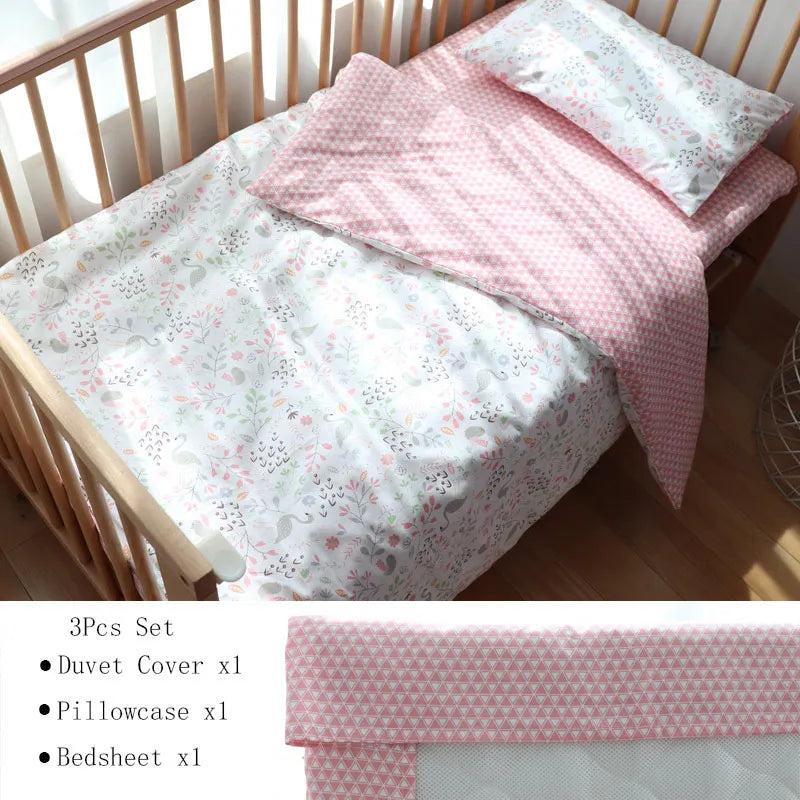 3 Pcs Baby Crib Bedding Set Cotton Bed Linens Boy Girl Cot kit Include Pillowcase Sheet Duvet Cover Children Room Decoration