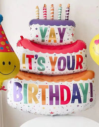 1Pc Large Birthday Three Layer Cake Foil Balloons Birthday Party photo Props Scene Decoration
