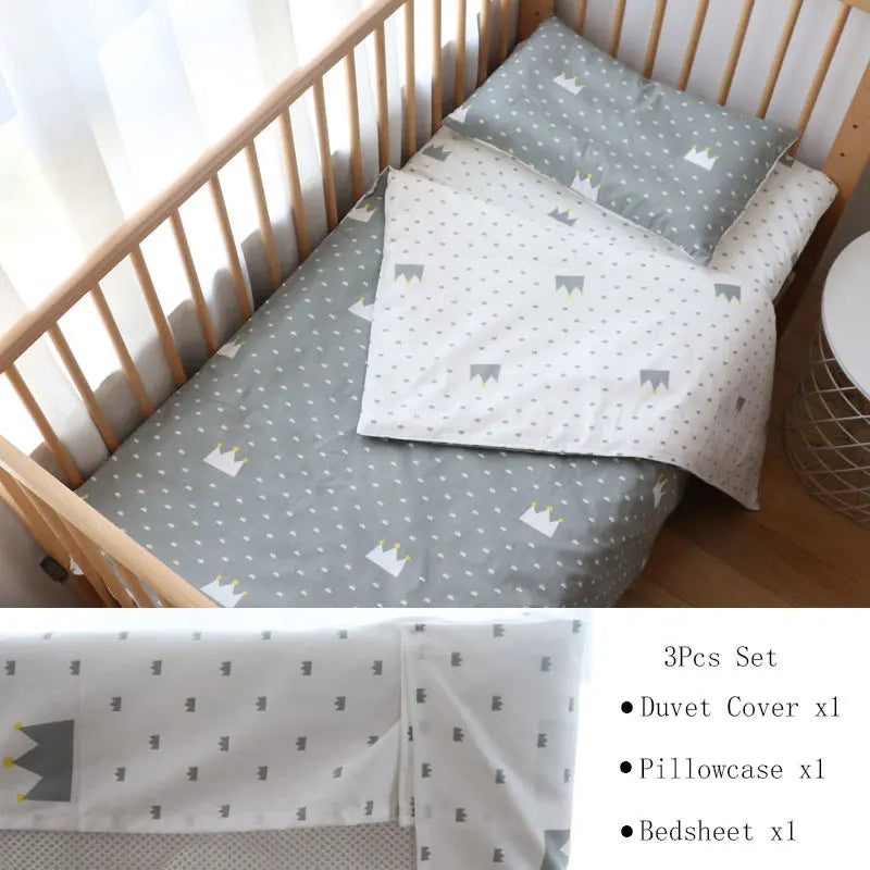 3 Pcs Baby Crib Bedding Set Cotton Bed Linens Boy Girl Cot kit Include Pillowcase Sheet Duvet Cover Children Room Decoration