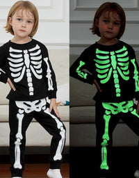 Kids Skeleton Pajamas Halloween Pjs Toddler Boys Girls Unicorn Glow in The Dark Sleepwear Infant Carnival Clothes Set 2 PCS
