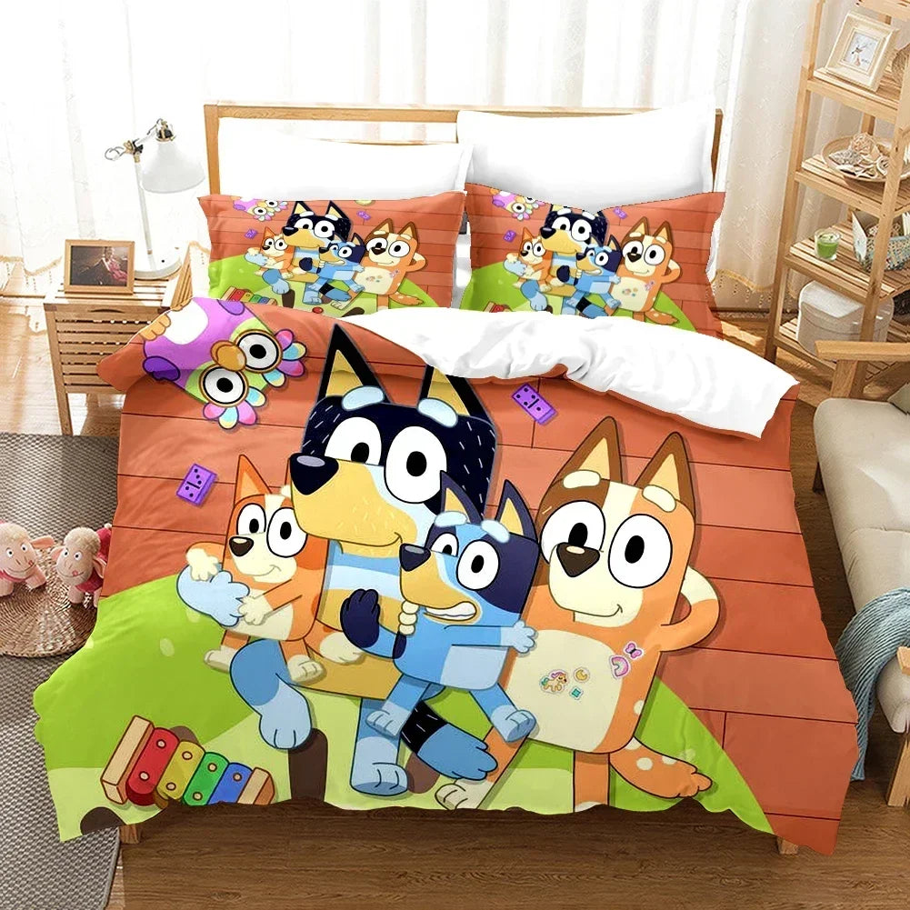 Bluey Kids Bedding Set Kawaii Cartoon Dog Duvet Cover Anime Bingo Pillowcase Kids Comfortable Bed Set Full Twin Queen King