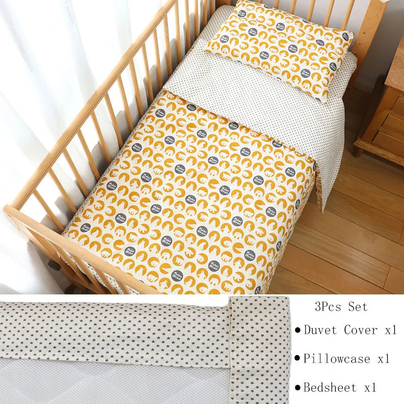 3 Pcs Baby Crib Bedding Set Cotton Bed Linens Boy Girl Cot kit Include Pillowcase Sheet Duvet Cover Children Room Decoration