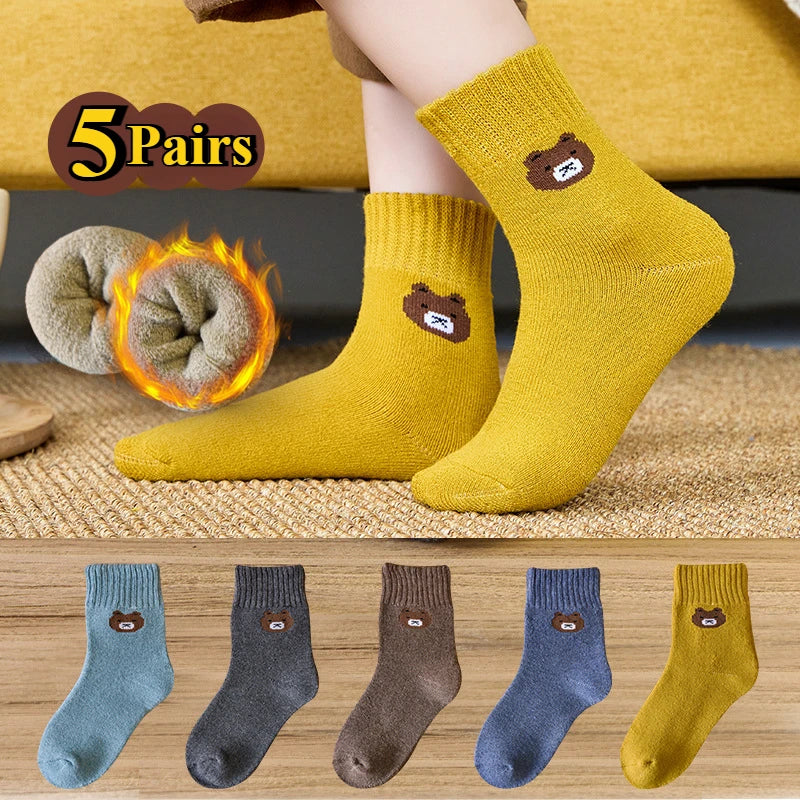 5 Pairs Warm Plush Kids Socks Autumn And Winter Plush Thicken Toddler Boys Girls Cotton Socks 1 to 12 Years Children Socks