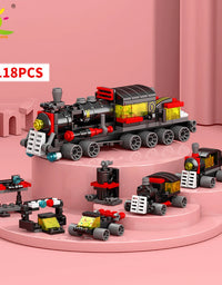 HUIQIBAO 6IN1 City Engineering Car Police Truck Building Blocks Tank Helicopter Bricks Fire Fighting Set Toys for Children
