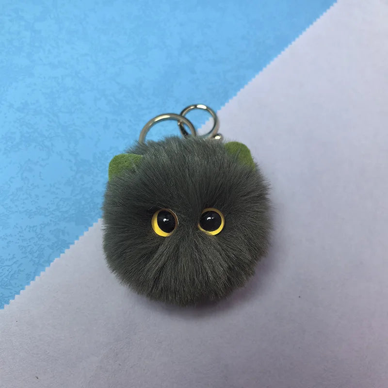 Black Plush Cat Keychain for Women Soft Faux Fur Ball Kitten Keyring Bag Pendant Car Key Chain Girl Kids Couple Gift