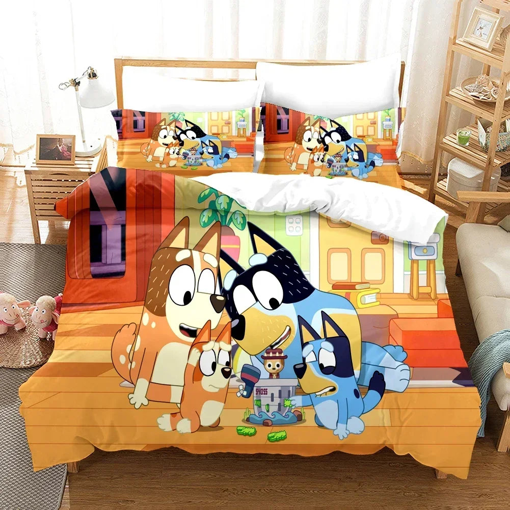 Bluey Kids Bedding Set Kawaii Cartoon Dog Duvet Cover Anime Bingo Pillowcase Kids Comfortable Bed Set Full Twin Queen King