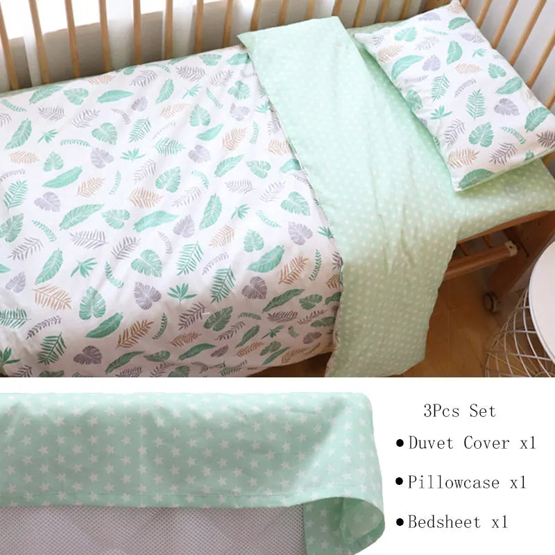 3 Pcs Baby Crib Bedding Set Cotton Bed Linens Boy Girl Cot kit Include Pillowcase Sheet Duvet Cover Children Room Decoration