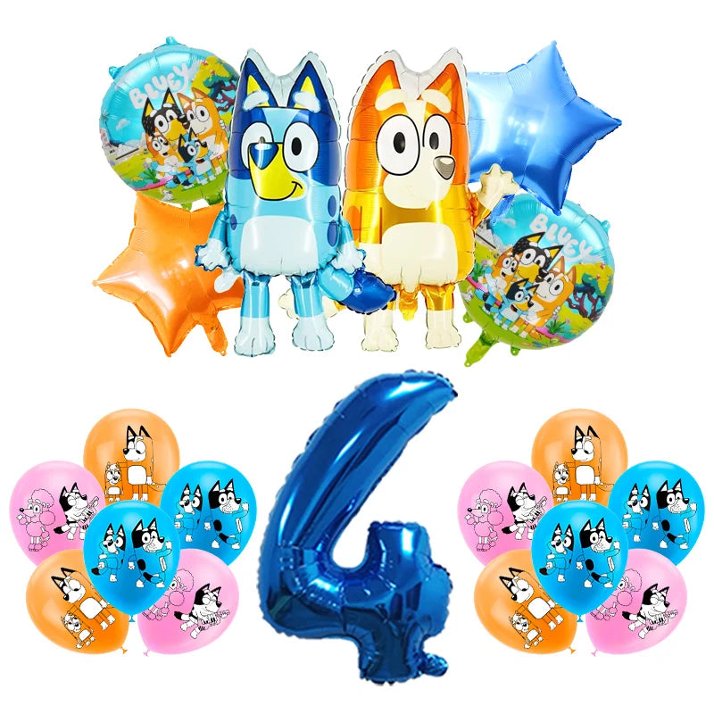 Blueies Birthday Party Decoration Foil Latex Balloon For Kids Event Supplies Blue Dog Disposable Tableware Banner Backdrop