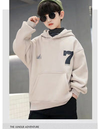 Boys Fashion Hoodies 2024 Autumn Winter Kids Sweatshirts New Handsome  Long Sleeved Clothes Big Children Loose Hooded Tops
