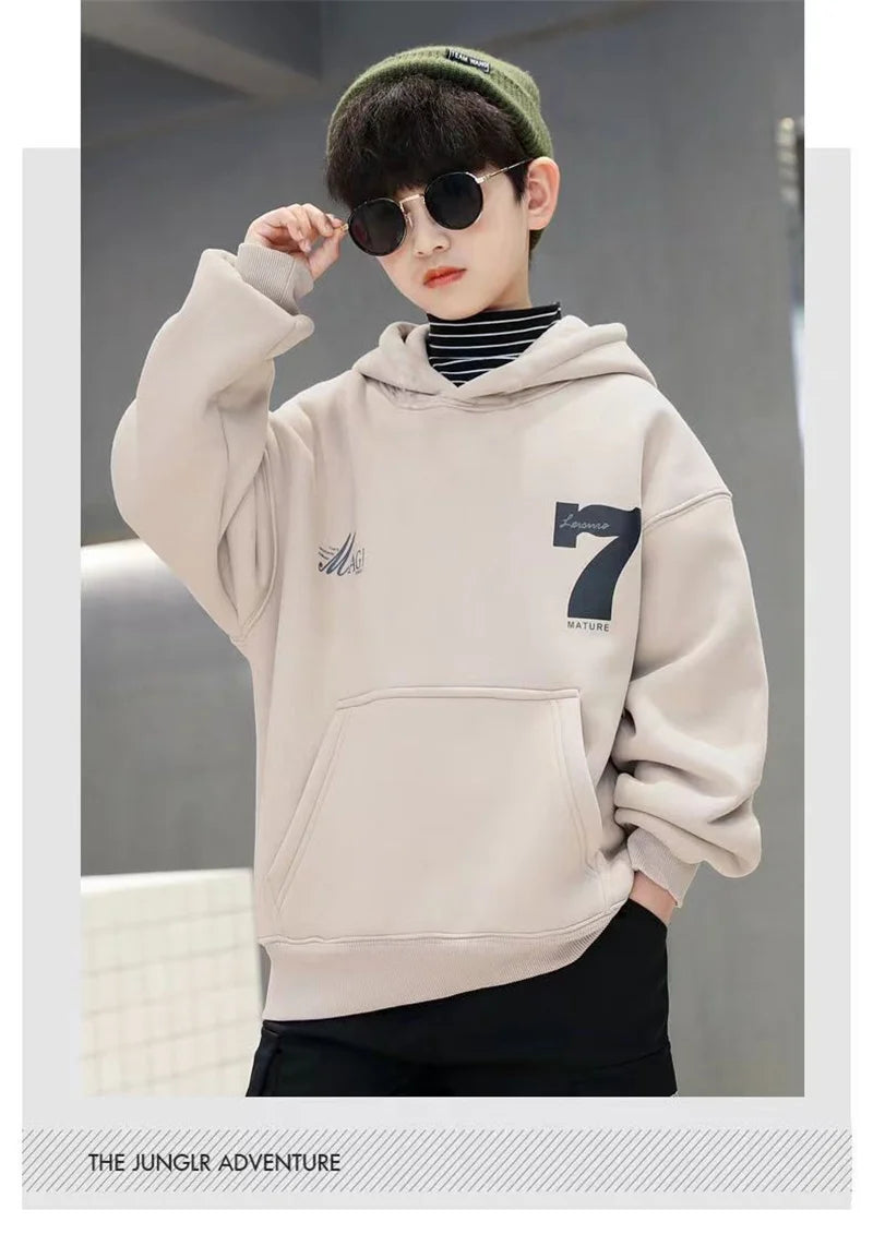 Boys Fashion Hoodies 2024 Autumn Winter Kids Sweatshirts New Handsome  Long Sleeved Clothes Big Children Loose Hooded Tops