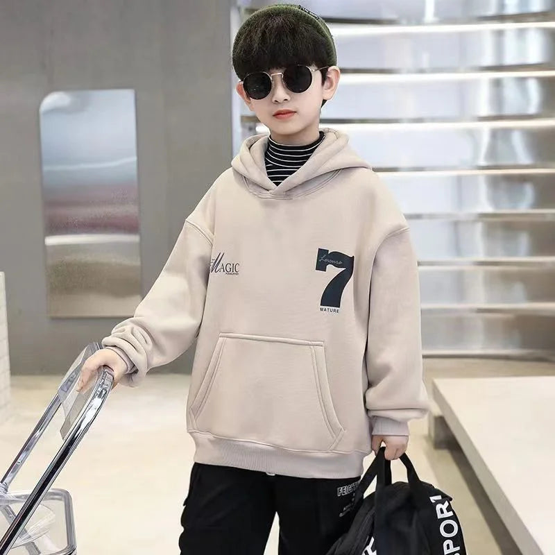 Boys Fashion Hoodies 2024 Autumn Winter Kids Sweatshirts New Handsome  Long Sleeved Clothes Big Children Loose Hooded Tops