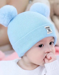 Winter Children Warm Baby Knitted Hats with Pom Pom Kids Knit Beanie Hats Solid Color Children's Hat for Boys Girls Accessories
