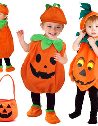 Kids Halloween Pumpkin Cosplay Costume for Toddler Boys Girls Stage Role Play Costumes Fancy Dress Tops+Hat Party Clothing Set
