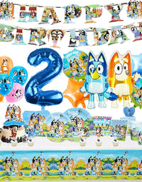 Blueies Birthday Party Decoration Foil Latex Balloon For Kids Event Supplies Blue Dog Disposable Tableware Banner Backdrop
