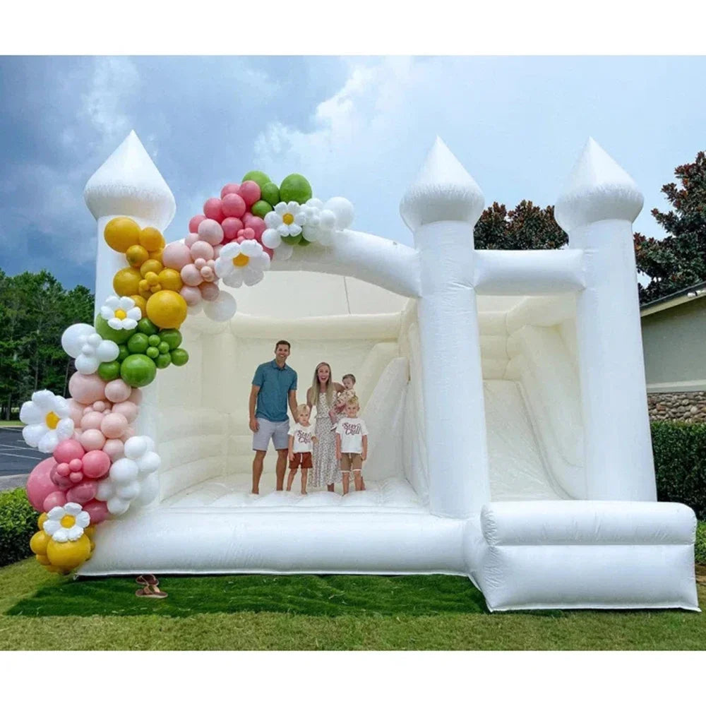 Giant White Bounce House Inflatable Bouncy Castle with Slide full PVC Jump House for kids Birthday, Party, Wedding