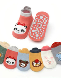 6 Pairs Kids Cotton Socks Cute Cartoon Animal Pattern Comfy Breathable Baby Non-slip Floor Socks
