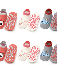 6 Pairs Kids Cotton Socks Cute Cartoon Animal Pattern Comfy Breathable Baby Non-slip Floor Socks
