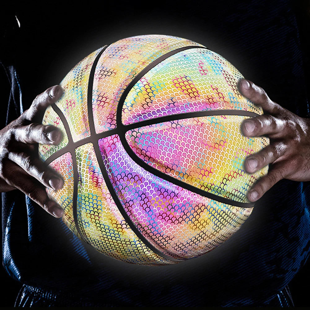 PU Basketball Reflective Ball Glowing Durable Basketball Luminous Luminous Basketballs Gifts Toys For Indoor Outdoor Night Game