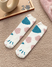 Autumn Winter Coral Velvet Socks Cute Cat Claw Socks For Women Children Girls Middle Tube Thickened Sleep Socks Home Floor Socks
