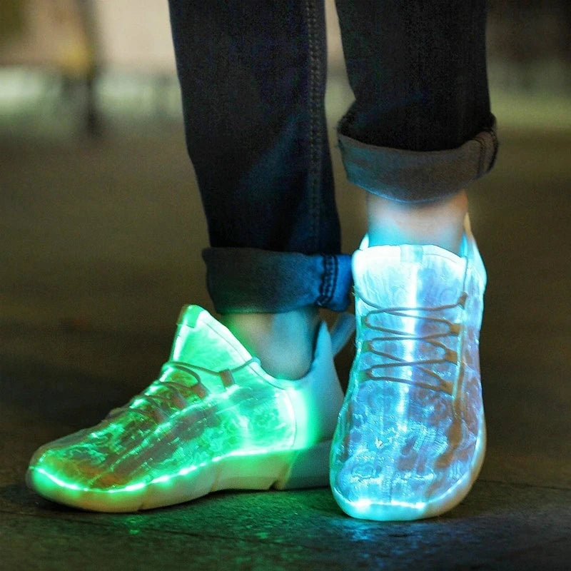 Kids Adults Luminous Glowing Sneakers Led Fiber Optic Shoes for Girls Boys Men Women Party Nightclub USB Recharge Glowing Shoes