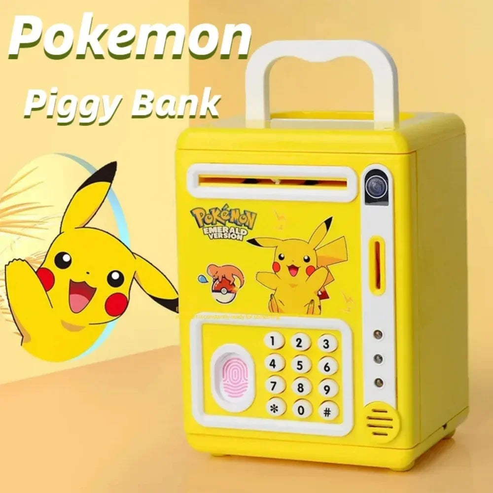 Anime Pikachu Pokemon Piggy Bank Electronic Password Money Box Music Cash Saving Box Auto Scroll Paper Banknote Children Gifts