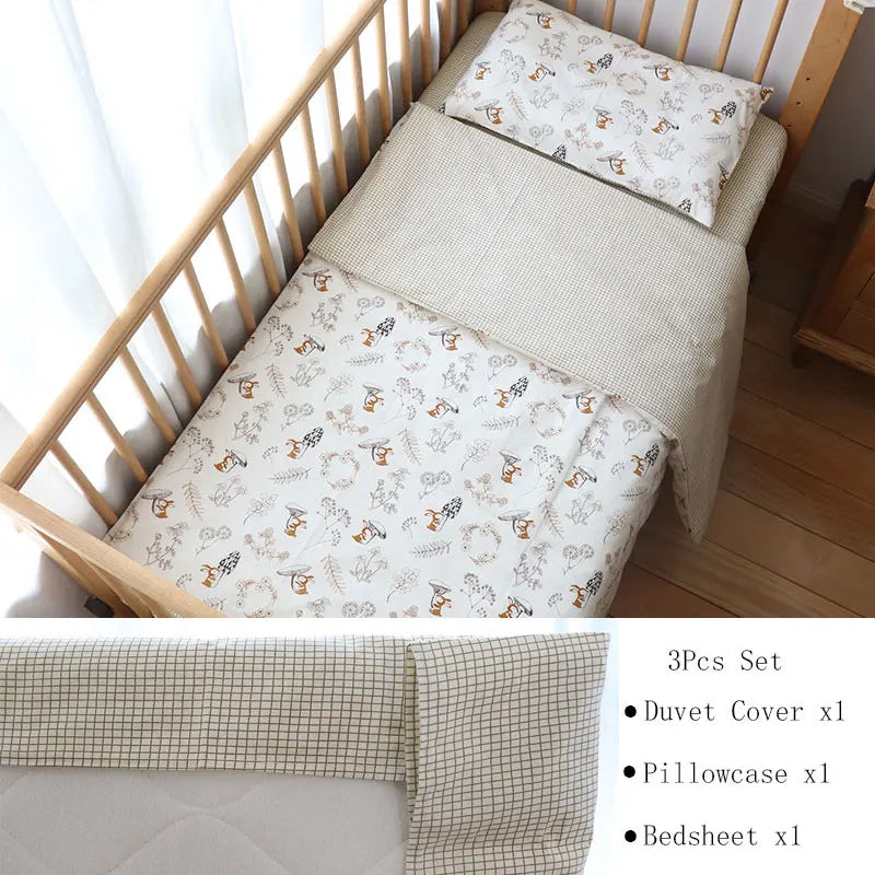 3 Pcs Baby Crib Bedding Set Cotton Bed Linens Boy Girl Cot kit Include Pillowcase Sheet Duvet Cover Children Room Decoration