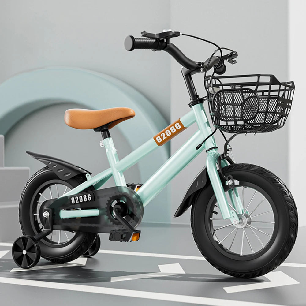 Kids Bike Bicycle for Girls Ages 3-7 Years with Training Safety Auxiliary Wheels Basket Kids High Carbon Steel Bicycle