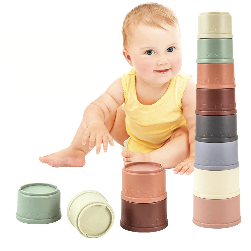 Siliconen Bouwsteen Baby Baby Stacking Cup Toys Early Educational Baby Bath Toys Stack Tower Gift 0 12 Months Boy Montessori Toy