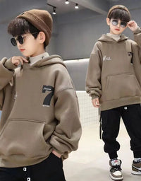 Boys Fashion Hoodies 2024 Autumn Winter Kids Sweatshirts New Handsome  Long Sleeved Clothes Big Children Loose Hooded Tops
