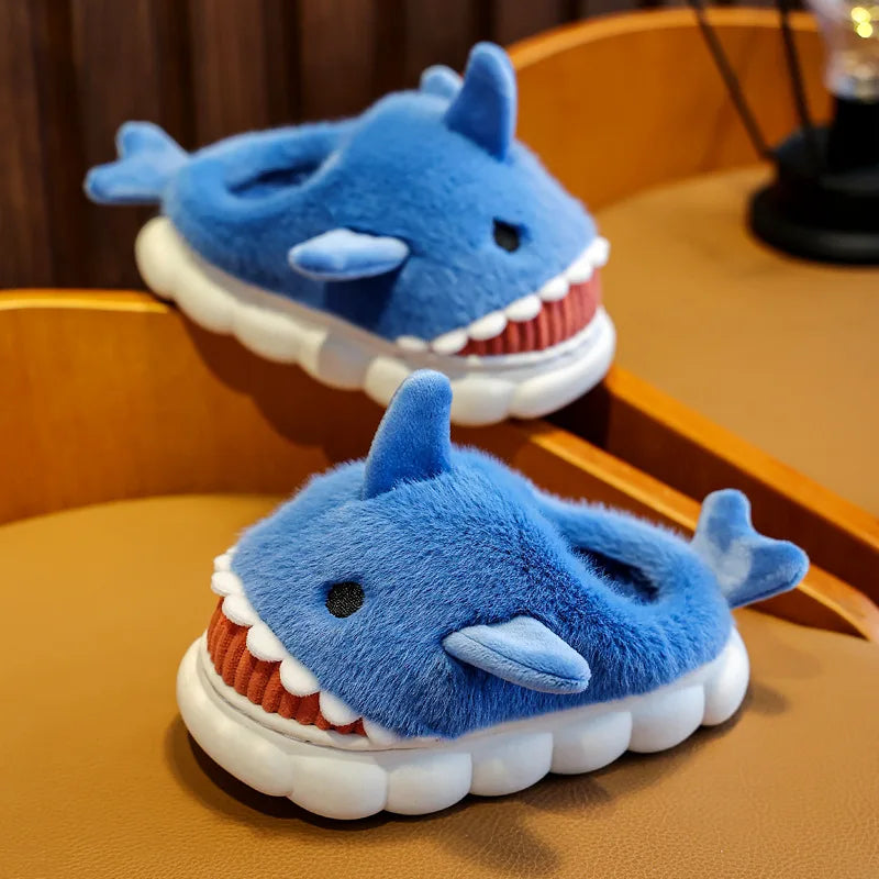 Children's Cotton Slippers for Boys and Girls Cute Cartoon Shark Slippers Autumn and Winter Home Indoor Baby Thick-soled Slip...